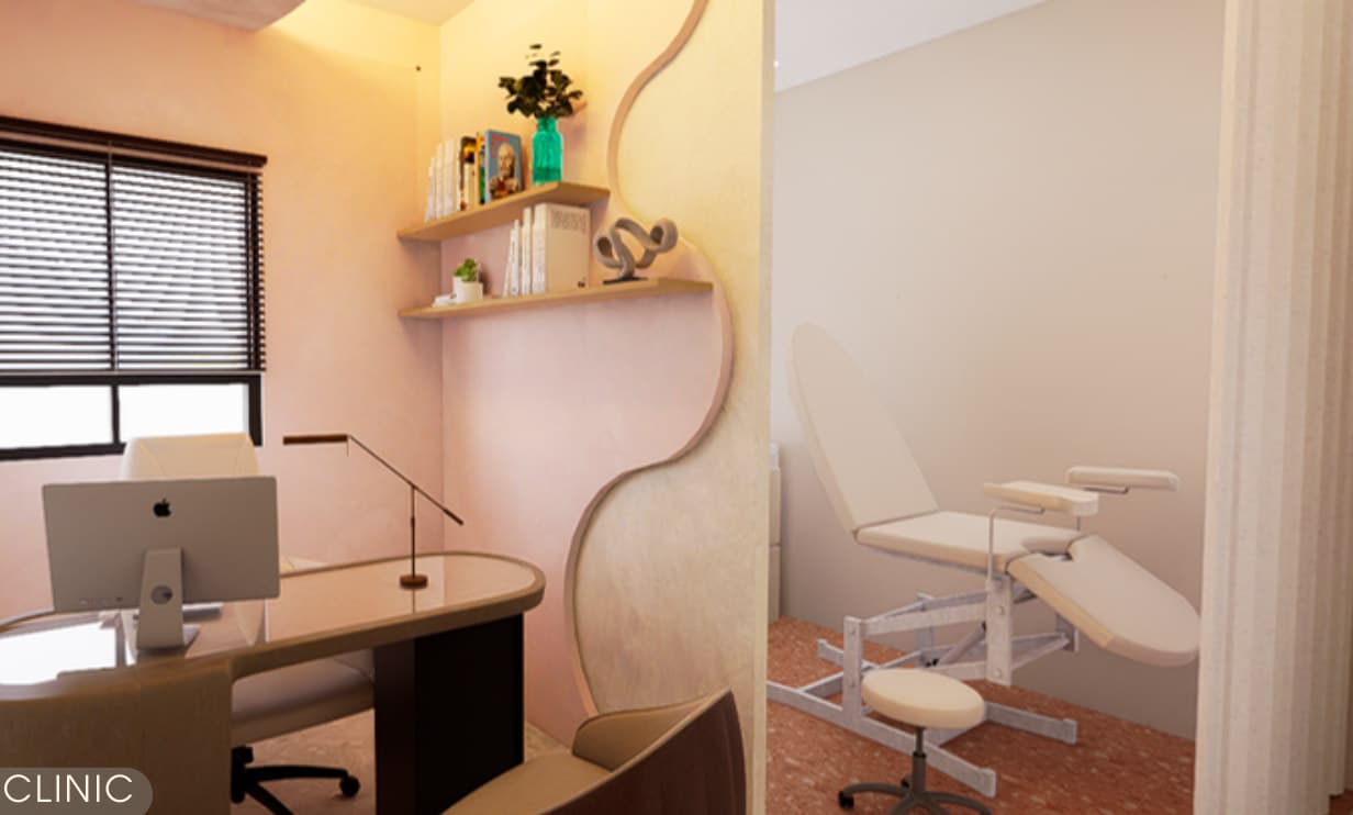 OB-Gyne clinic with examination chair and wave partition