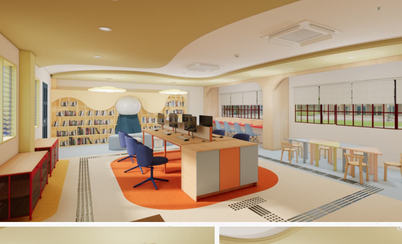 Learning resource center with cloud lighting and study zones